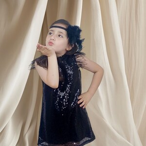 Handmade Sequin Black Party Dress with Headband: Cotton Lined
