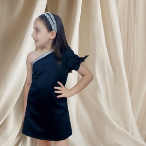 Handmade Black One-Shoulder Party Dress: Cotton Birthday Outfit