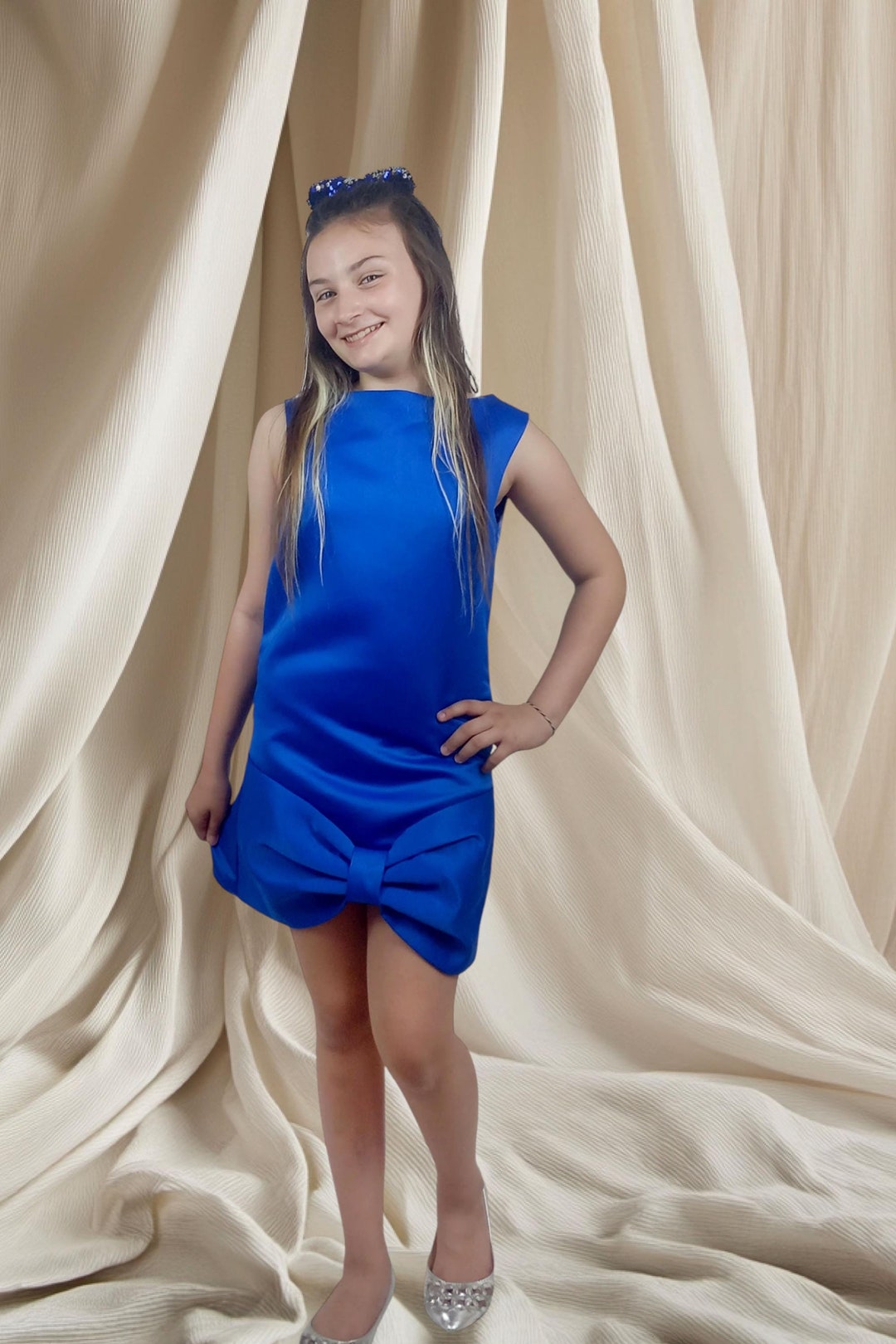 Sax Blue Kids Dress, Sax Blue Party Dress, Birthday Dress, Christmas