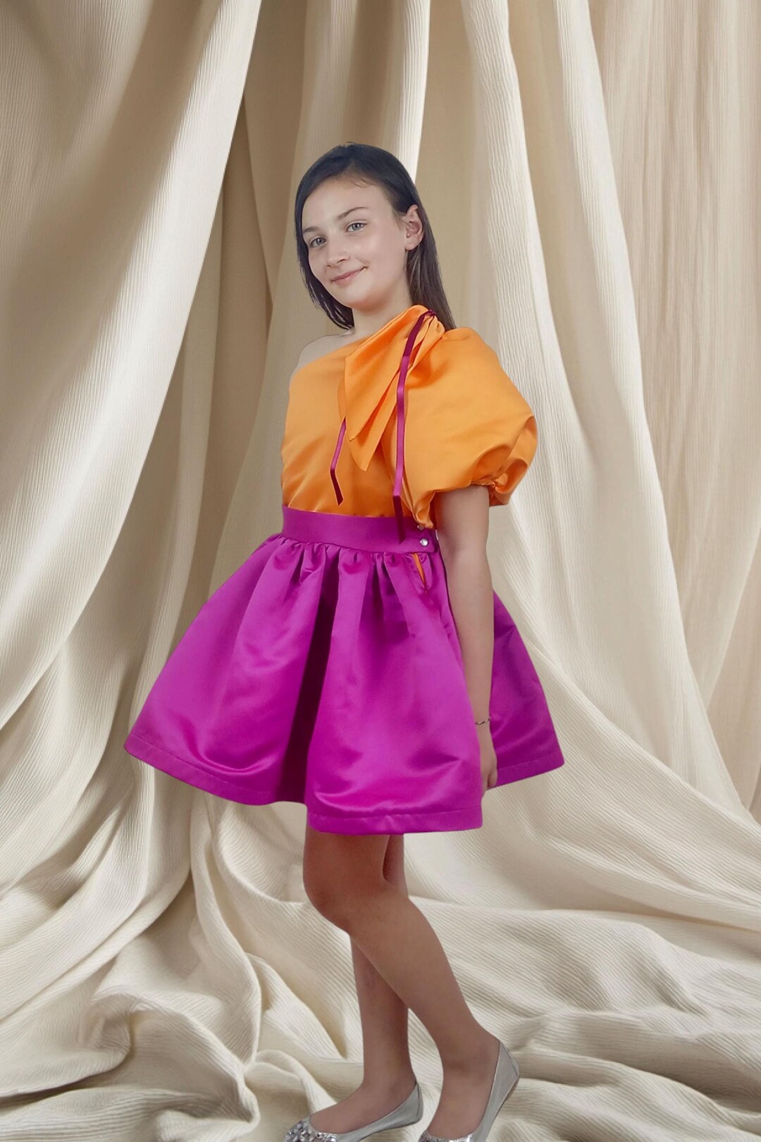 Funtasia Too Girls Orange Floral Float Dress - Square Collar