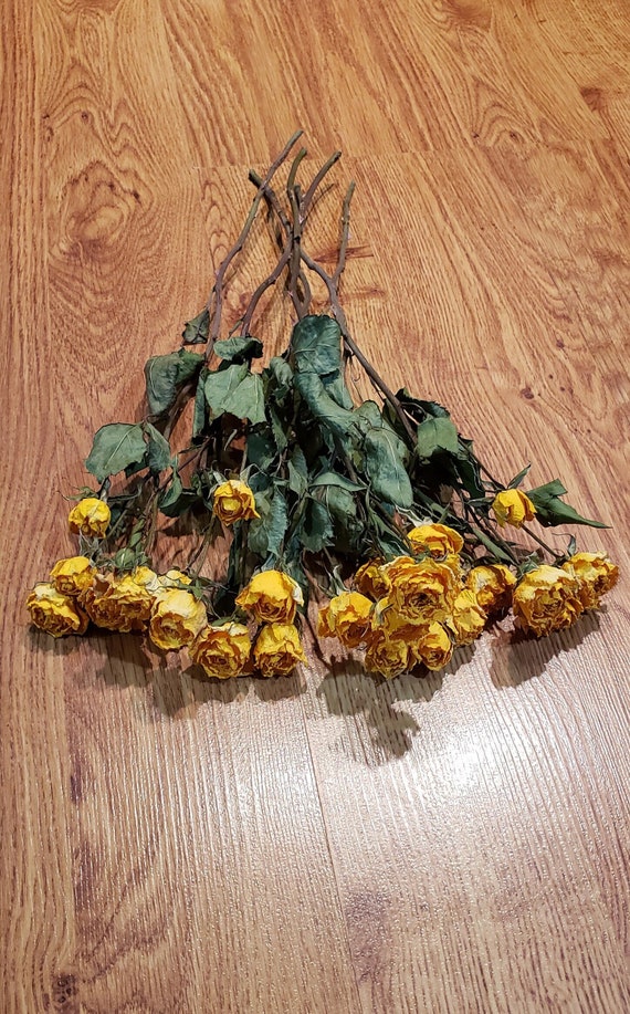 Yellow Rose Bouquet, Air Dried Mini Roses Flower for Crafts, Home