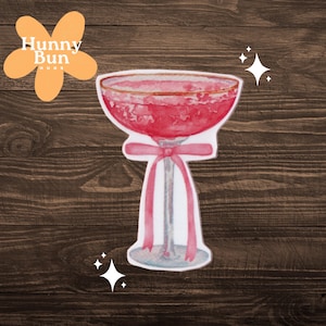 Pink Margarita With Bow Sticker | Waterproof and Tear-Resistant | Hand-Cut, Perfect for Laptops, Journals & More