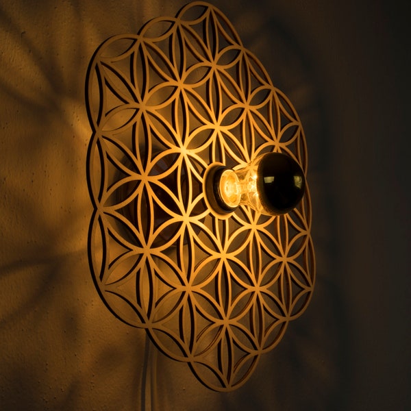 Wandlampe - Wandleuchte - Deckenlampe Blume des Lebens offen mit Fassung und Leuchtmittel