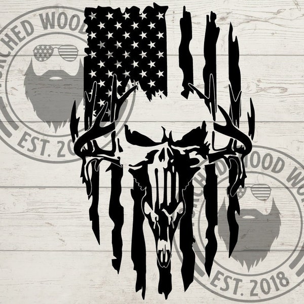 US Deer Skull Flag File! SVG, PNG, Cnc, laser, vinyl cutter, cricut, silhouette file! Sticker, T-shirt, Decal file!