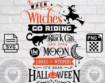 Brujas montando, Archivo de Halloween, Archivo de otoño, SVG, PNG, CNC, Láser, Cortador de vinilo, Silueta, Cricut, Calcomanía, Pegatina, Archivo de camiseta