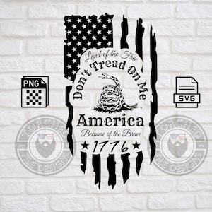 Don&#39;t Tread on Me Tattered Flag, SVG, PNG, CNC, Laser, Vinyl Cutter, Silhouette, Cricut, Decal, Sticker, T-Shirt File!