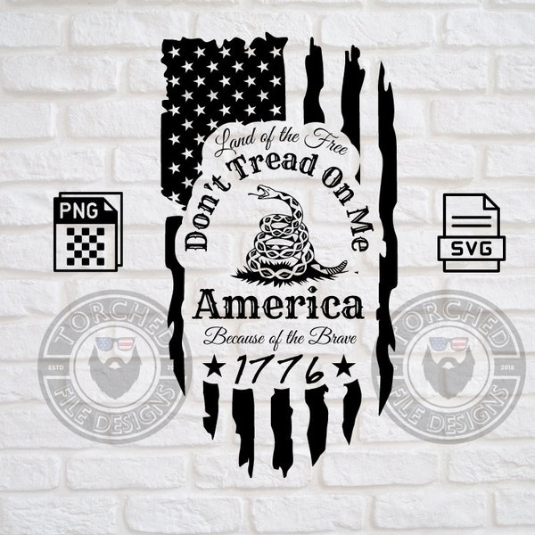 Don't Tread on Me Tattered Flag, SVG, PNG, CNC, Laser, Vinyl Cutter, Silhouette, Cricut, Decal, Sticker, T-Shirt File!