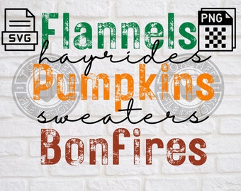 Franelas, hogueras de calabazas, paseos en heno, suéteres, otoño, SVG, PNG, CNC, láser, cortador de vinilo, silueta, Cricut, calcomanía, pegatina, archivo de camiseta.