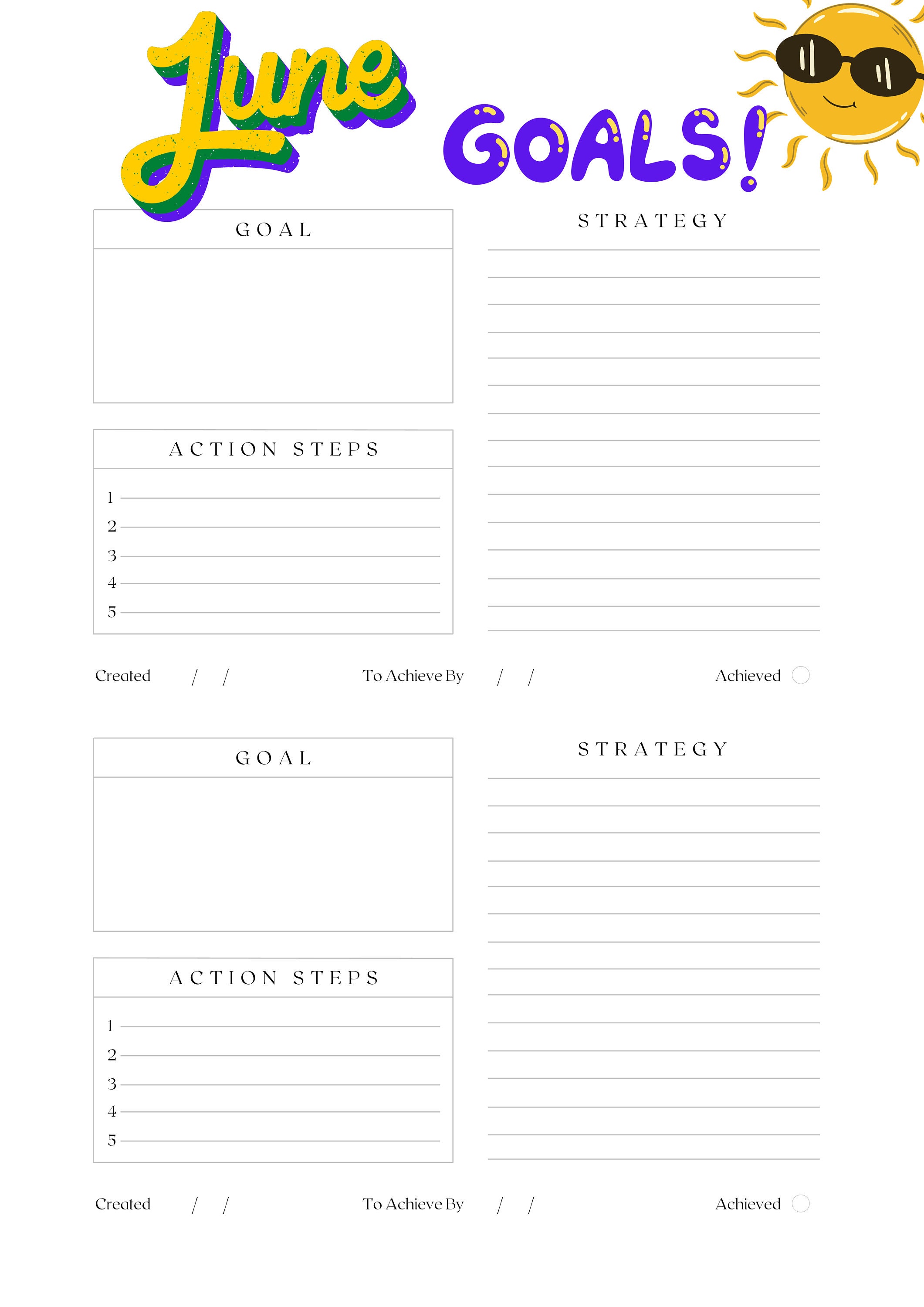 Monthly Goal Planner Printable Goal Planner Digital Goal Etsy