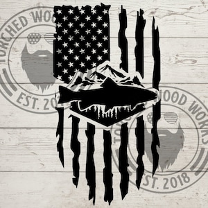 Trout Mountain Tattered Flag File! SVG, PNG, CNC, Laser, Vinyl Cutter, Silhouette, Cricut, Decal, Sticker, T-Shirt File!