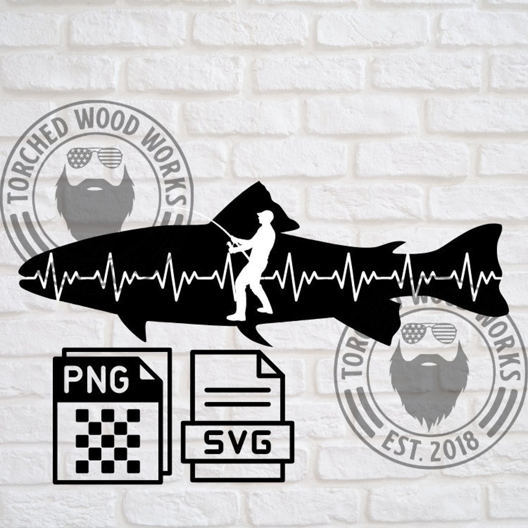 Trout Heart Beat, Fishing Heart Beat, SVG, PNG, CNC, Laser, Vinyl