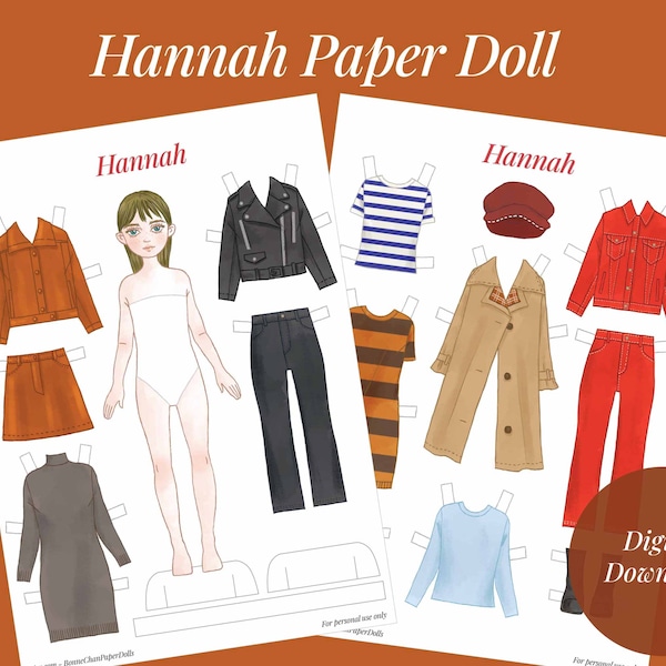 Paper Doll Printable Girl 60s Cool Girl Style PDF / Craft Kit / Instant Download / Kid Craft / Fashion Doll / Moto Bike Jacket Motorcycle