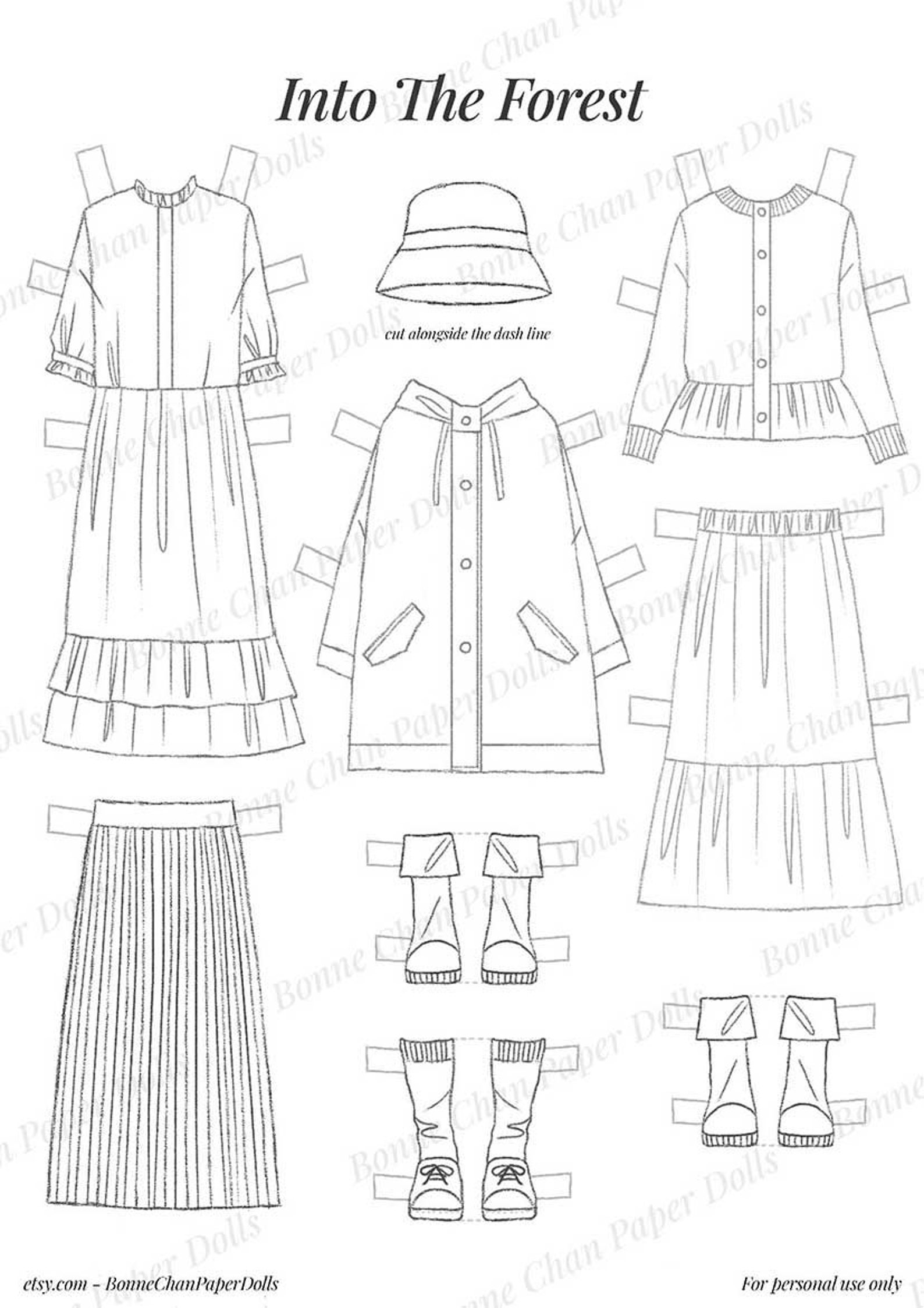 Paper Doll Printable PDF Clothes Into the Forest / Kids Toys / Instant