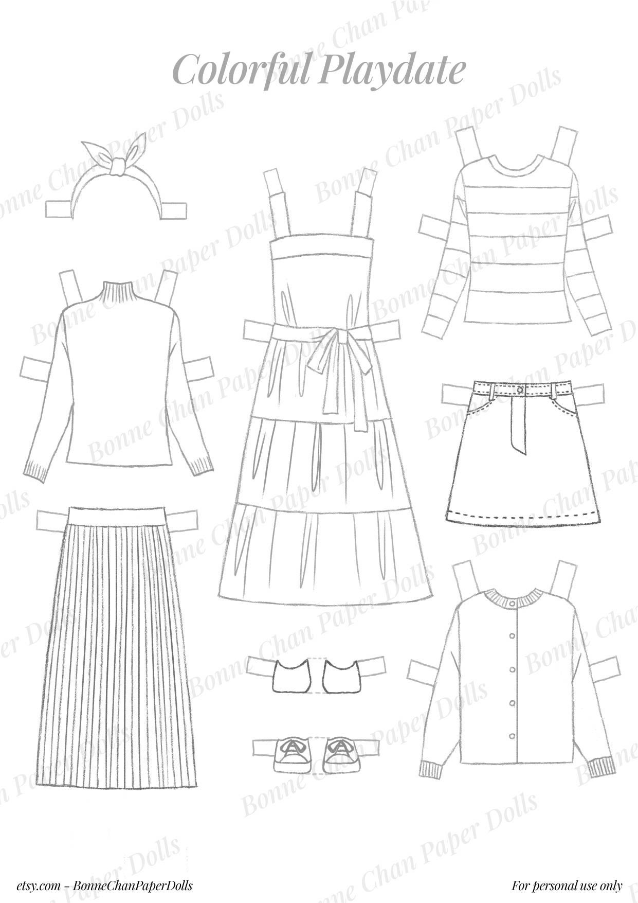 Paper Doll Printable PDF Clothes Colorful Playdate / Kids Toys - Etsy Singapore