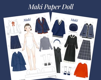 Paper Doll Printable PDF Maki / Kids Toys / Craft Kit / Instant Download / Kid Craft / Paper Toys / Fashion Doll / Girl Fashionista School