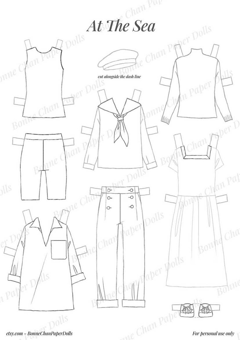 Paper Doll Printable PDF Clothes at the Sea / Kids Toys / Instant ...