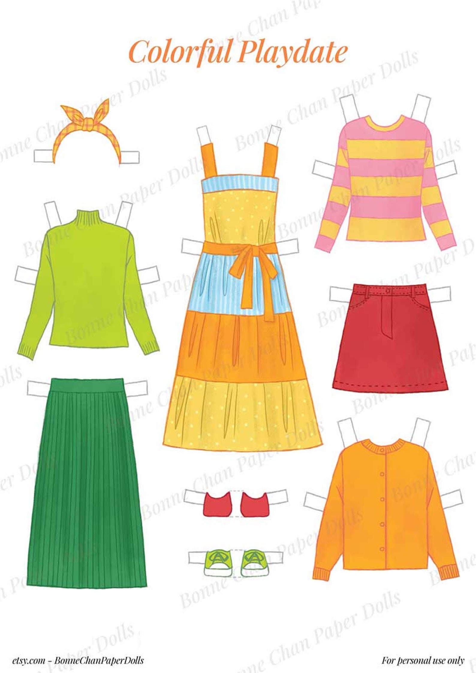 Paper Doll Printable PDF Clothes Colorful Playdate / Kids Toys ...