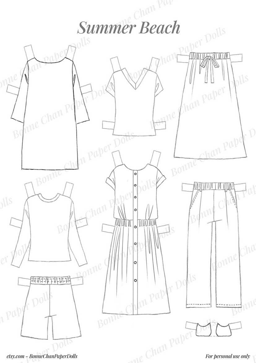 Paper Doll Printable PDF Clothes Summer Beach / Kids / Instant Download ...