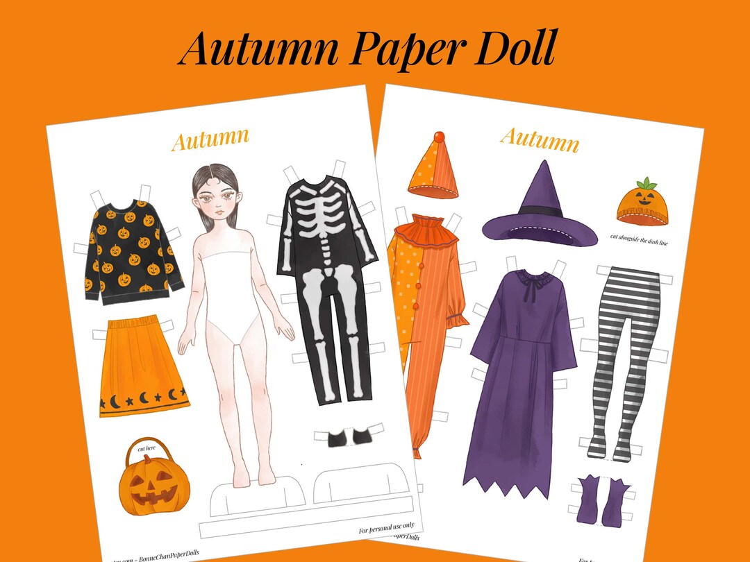 Paper Doll Printable Halloween PDF Autumn / Craft Kit / Instant ...