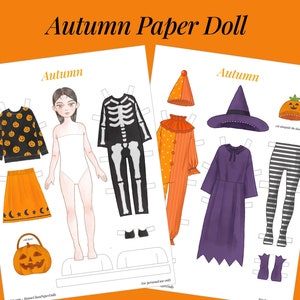 Paper Doll Printable Halloween PDF Autumn / Craft Kit / - Etsy