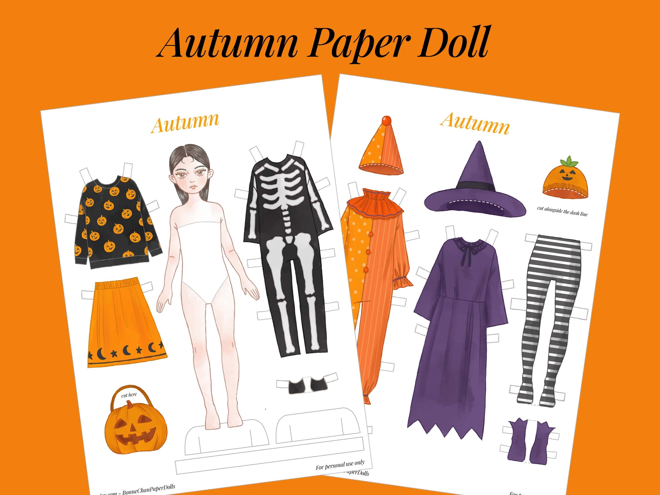 Paper Doll Printable Halloween PDF Autumn / Craft Kit / Instant ...
