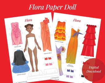 Paper Doll Printable Spring Flower PDF / Craft Kit / Instant Download / Kid Craft  / Fashion Doll / Flowers Flora Exotic Bright Color Unique