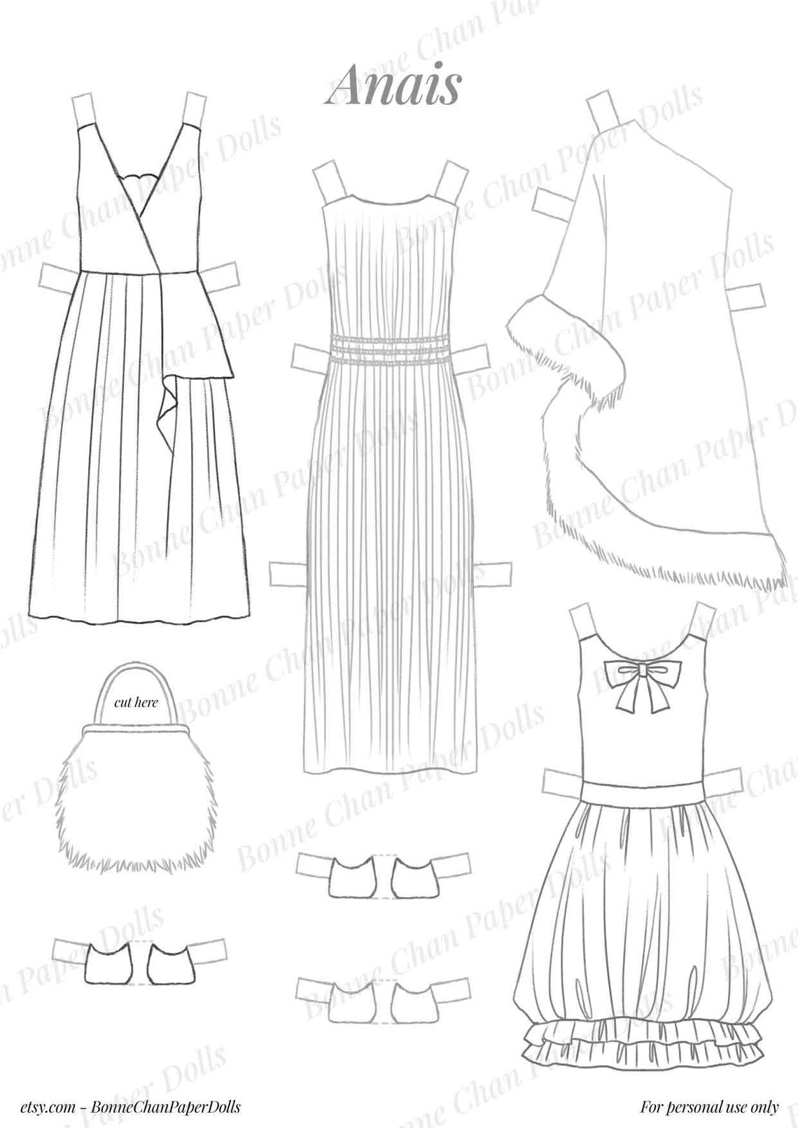 Paper Doll Printable PDF Girl Gold Party Dress / Kids Toys Craft / Craft Kit / Instant Download