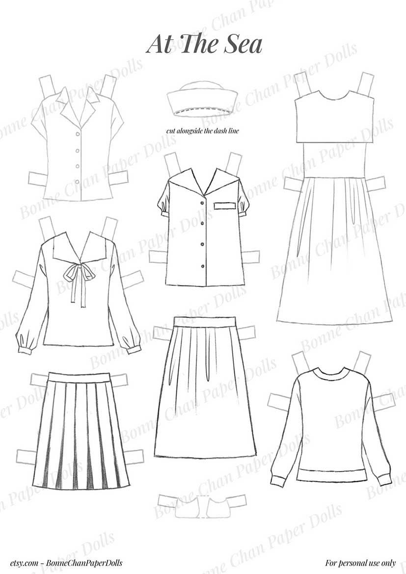 Paper Doll Printable PDF Clothes at the Sea / Kids Toys / Instant ...