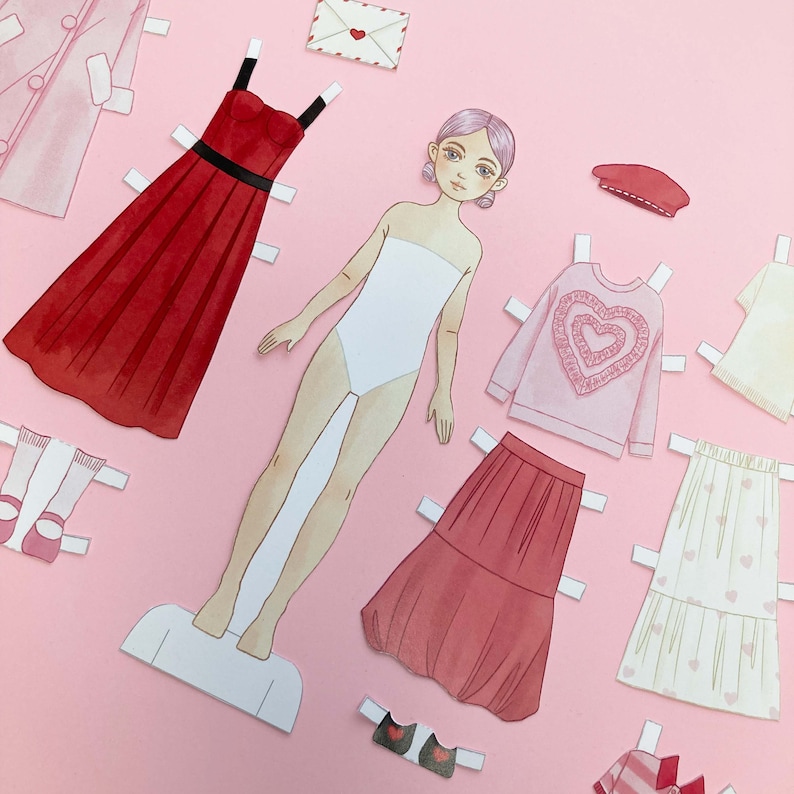 Paper Doll Printable Valentine's Day PDF / Craft Kit / Instant Download