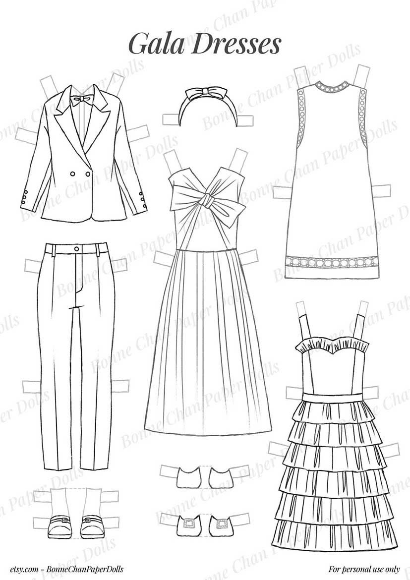 Paper Doll Printable PDF Clothes Gala Dresses / Instant Download / Kid ...