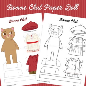 Katze Papierpuppe PDF zum ausdrucken / Bastelset / Sofort Download / Kinder basteln / Papierspielzeug / Malseiten / Bonne Chan