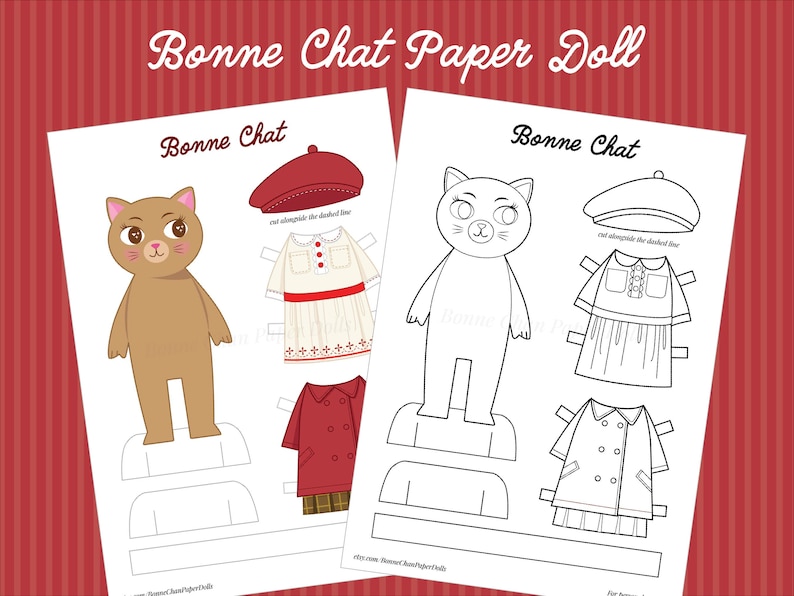 Animal Cat Paper Doll Printable PDF / Craft Kit / Instant Download