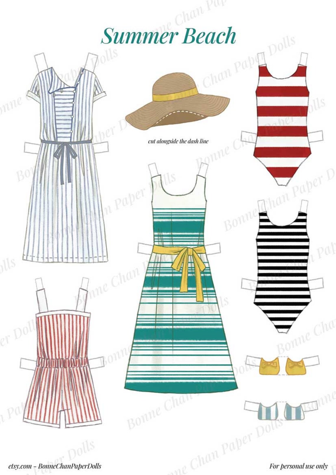 Paper Doll Printable PDF Clothes Summer Beach / Kids / Instant Download ...