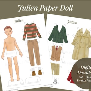 Paper Doll Printable Boys Male Preppy Style PDF / Craft Kit / Instant Download / Kid Craft / Fashion Doll / Schoolboy Sporty Retro Inspired