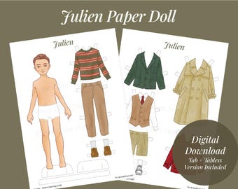 Preppy Boy Paper Doll: Julien, Mix & Match Clothes (PDF Download)
