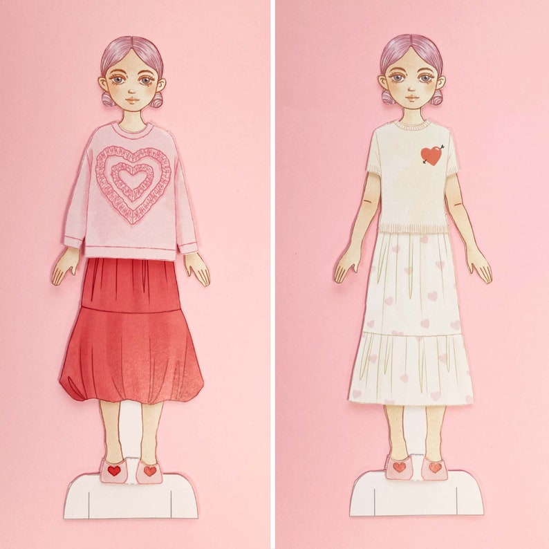 Paper Doll Printable Valentine's Day PDF / Craft Kit / Instant Download