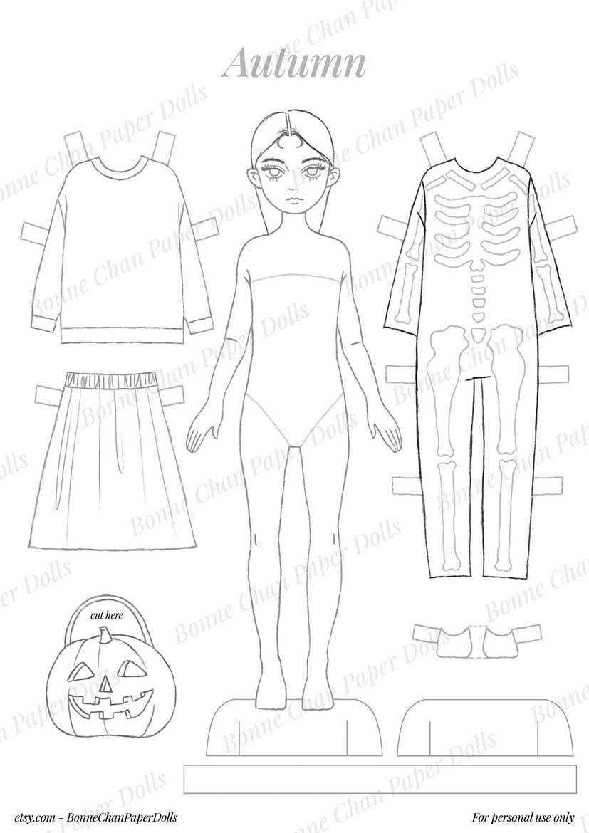 Paper Doll Printable Halloween PDF Autumn / Craft Kit / Instant ...