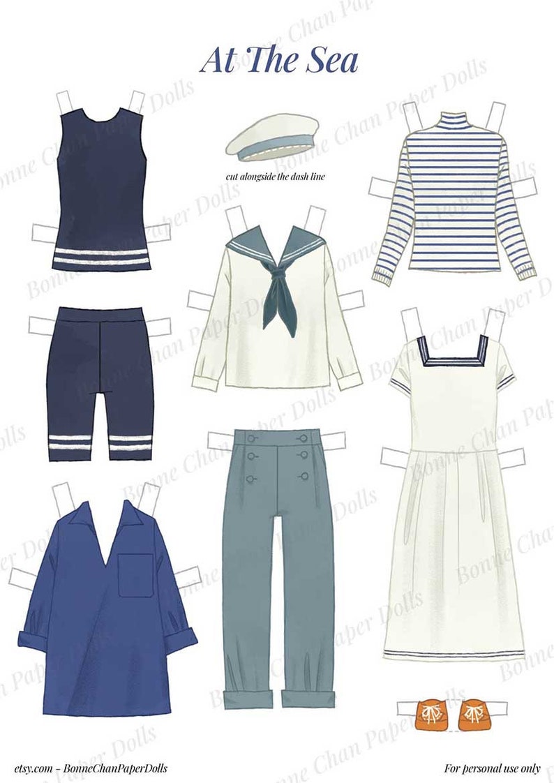 Paper Doll Printable PDF Clothes at the Sea / Kids Toys / Instant ...