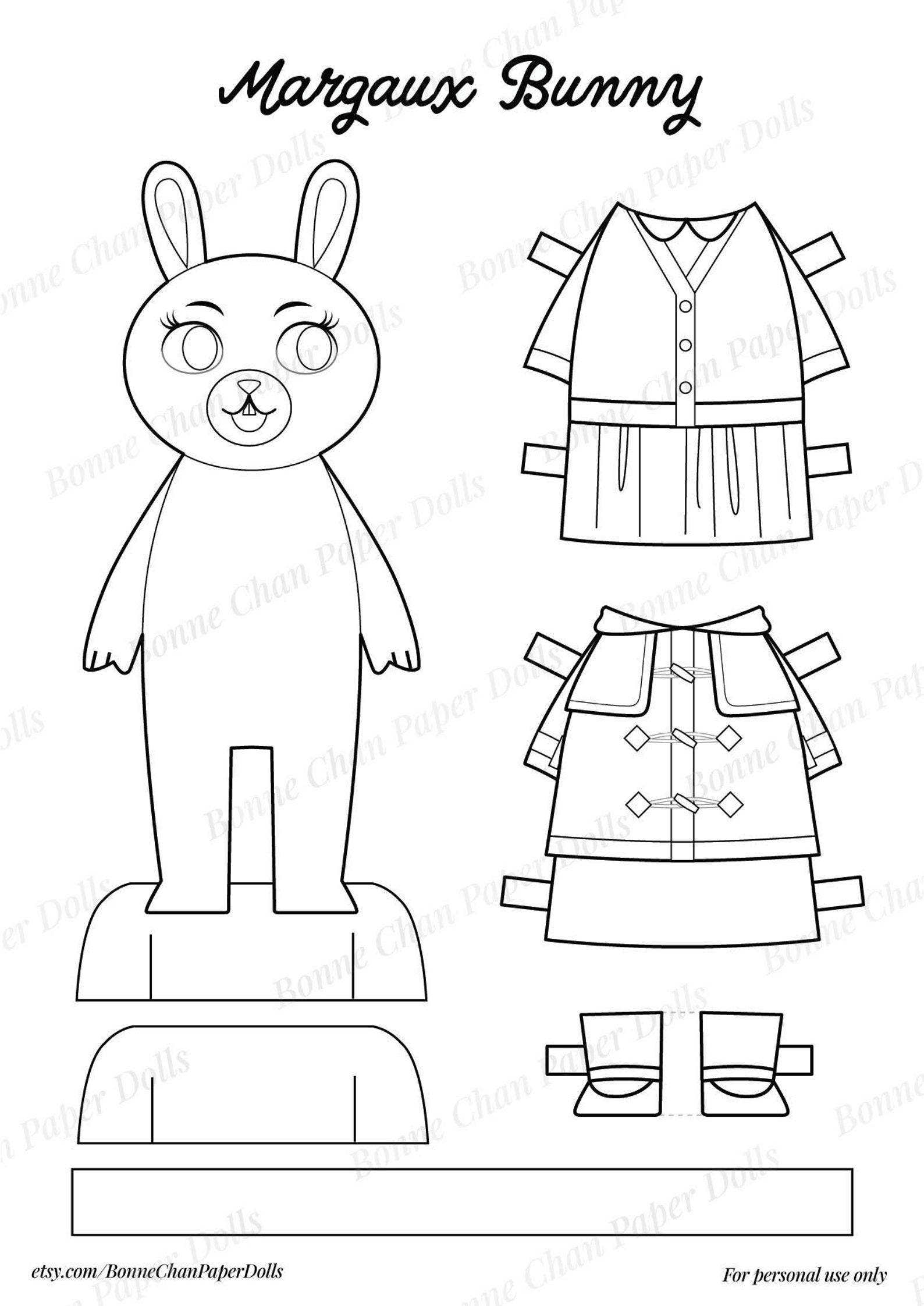 Animal Rabbit Bunny Paper Doll Printable PDF / Craft Kit / - Etsy