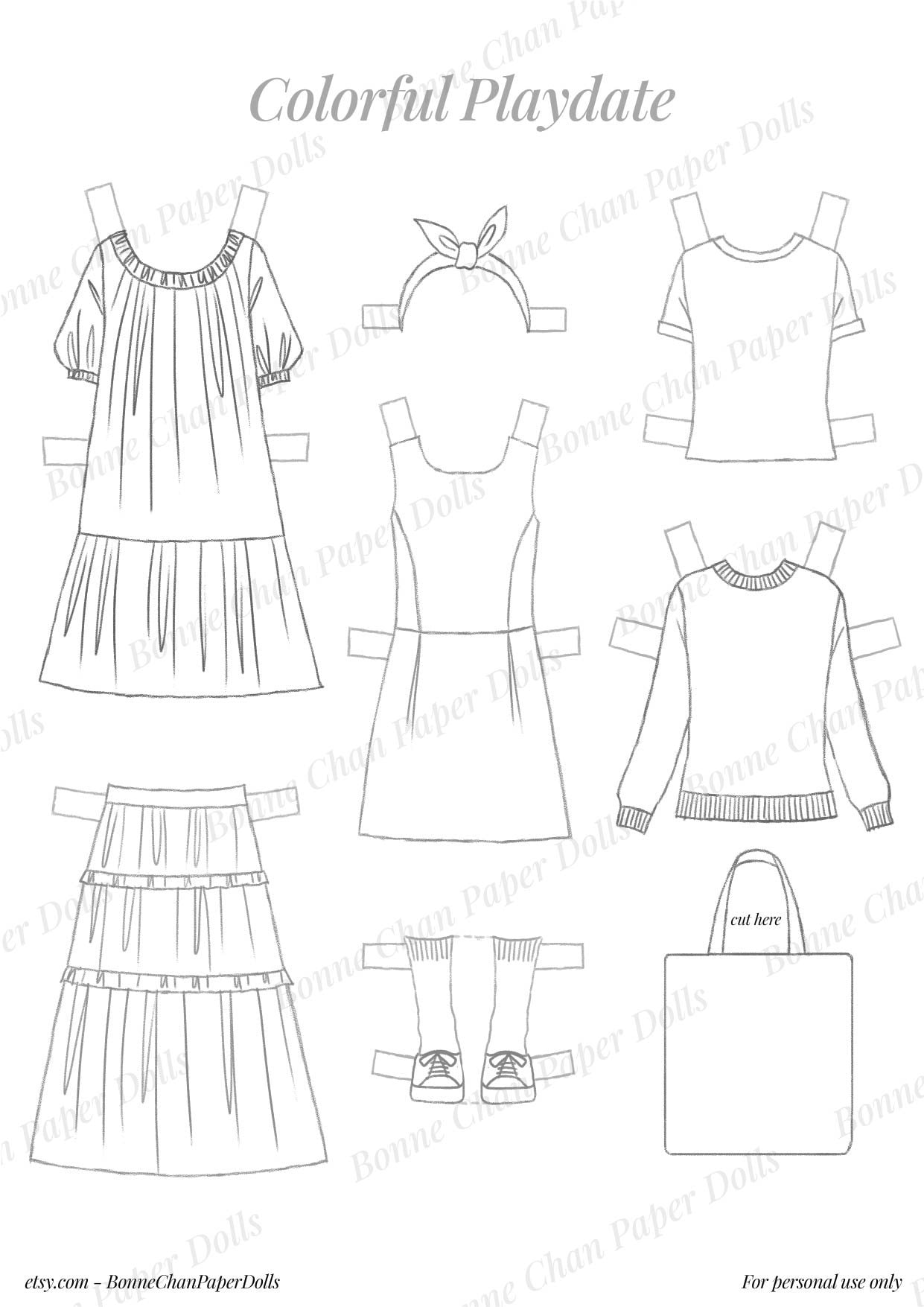 Paper Doll Printable PDF Clothes Colorful Playdate / Kids Toys - Etsy ...