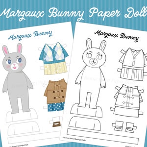 Animal Rabbit Bunny Paper Doll Printable PDF / Craft Kit / Instant Download / Kid Craft / Paper Toys / Coloring Pages / Bonne Chan