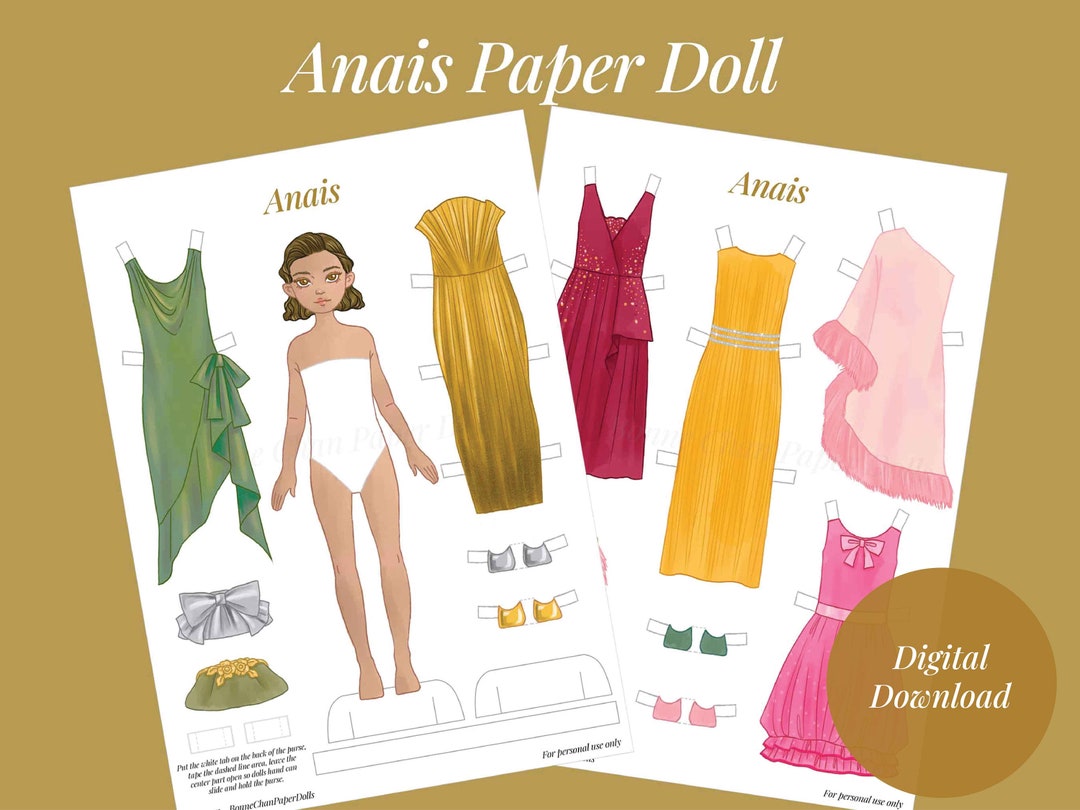 Paper Doll Printable PDF Girl Gold Party Dress / Kids Toys Craft ...