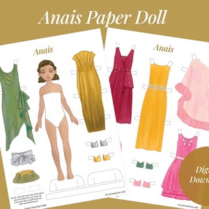 Paper Doll Printable PDF Girl Gold Party Dress / Kids Toys Craft / Craft Kit / Instant Download / New Year's Party Dresses Glamorous Sparkle