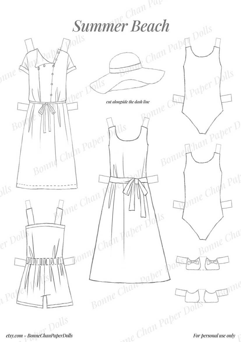Paper Doll Printable PDF Clothes Summer Beach / Kids / Instant Download ...