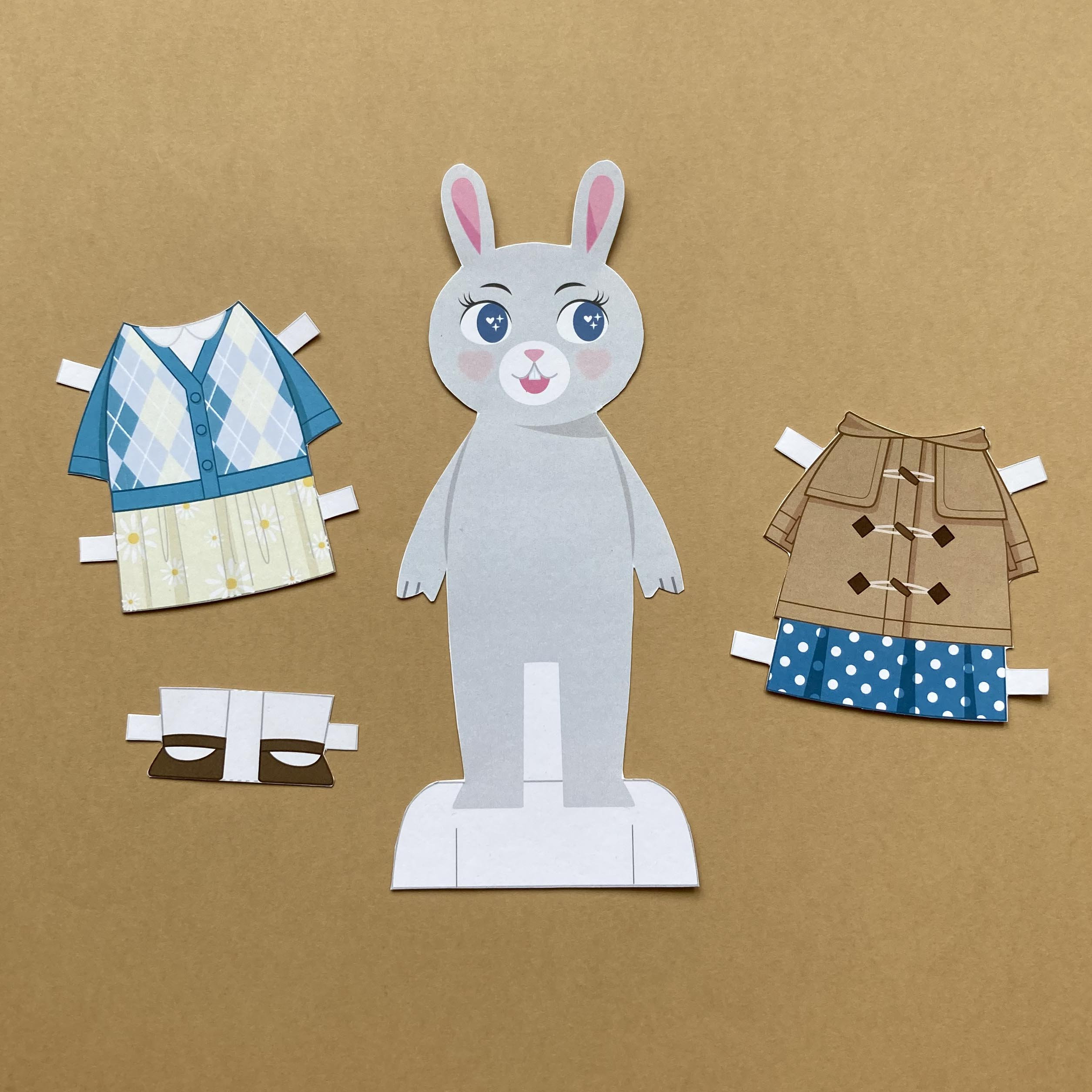 Animal Rabbit Bunny Paper Doll Printable Pdf Craft Kit Instant