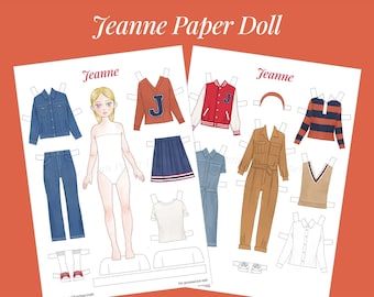 Paper Doll Printable PDF Jeanne / Kids Toys / Craft Kit / Instant Download / Kid Craft / Paper Toys / Fashion Doll / Little Fashionista Girl