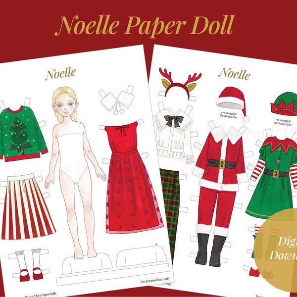Paper Doll Printable PDF Girl / Kids Toys Craft / Craft Kit / Instant Download / Christmas Santa Claus Elf Tree Decoration Tree Ornament