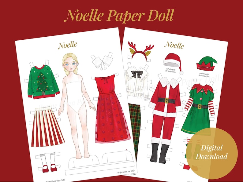 Paper Doll Printable PDF Noelle / Kids Toys Craft / Craft Kit Etsy