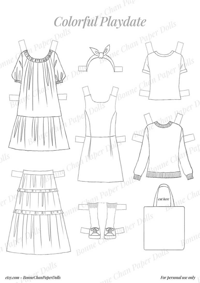 Paper Doll Printable PDF Clothes Colorful Playdate / Kids Toys ...