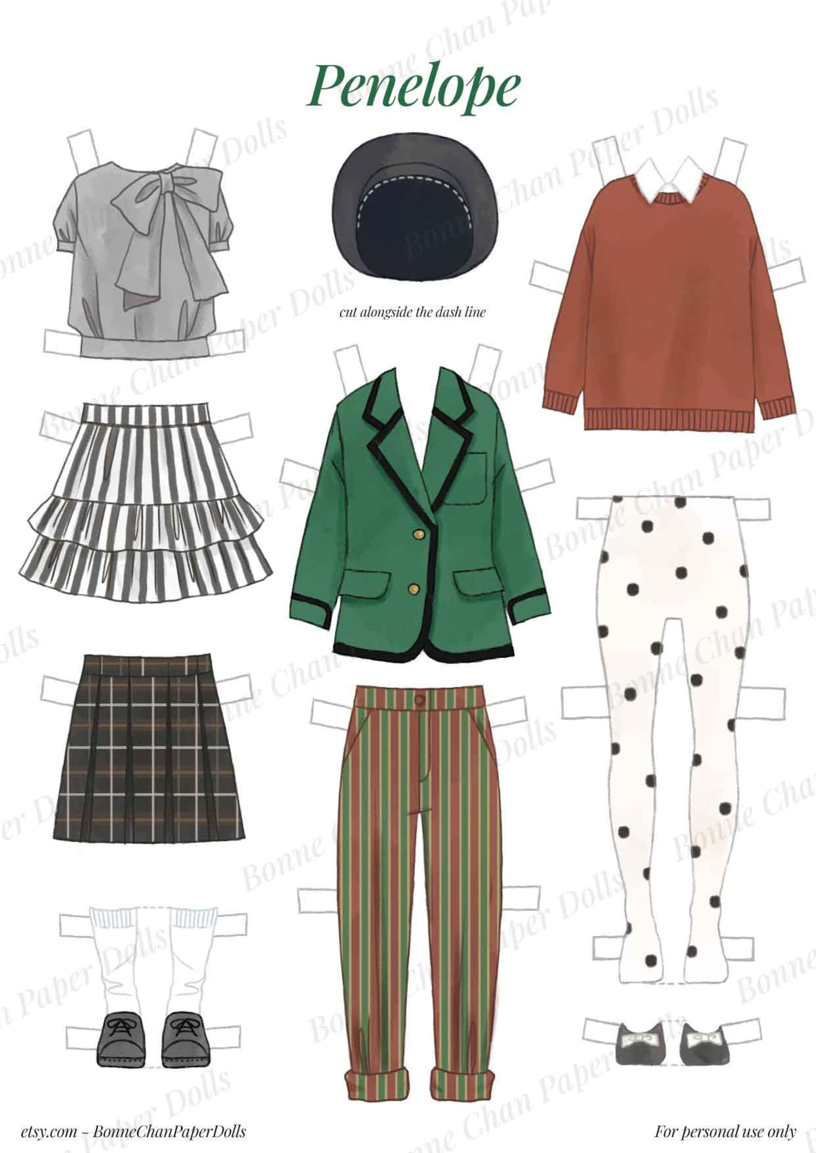 Paper Doll Printable Girl School Girl Girly Green PDF / Craft Kit ...
